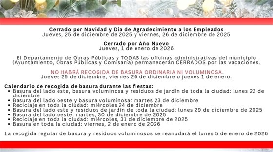 holiday trash schedule spanish