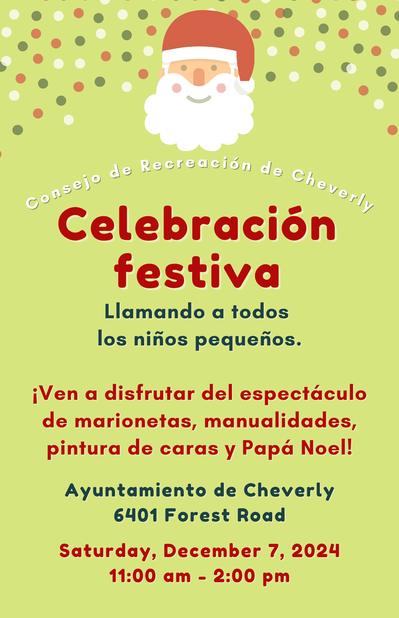 December 2024 Rec Council Holiday Celebration Flyer Spanish