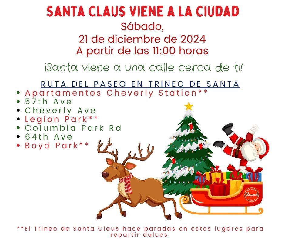 December 2024 Santa coming to town flyer Spanish