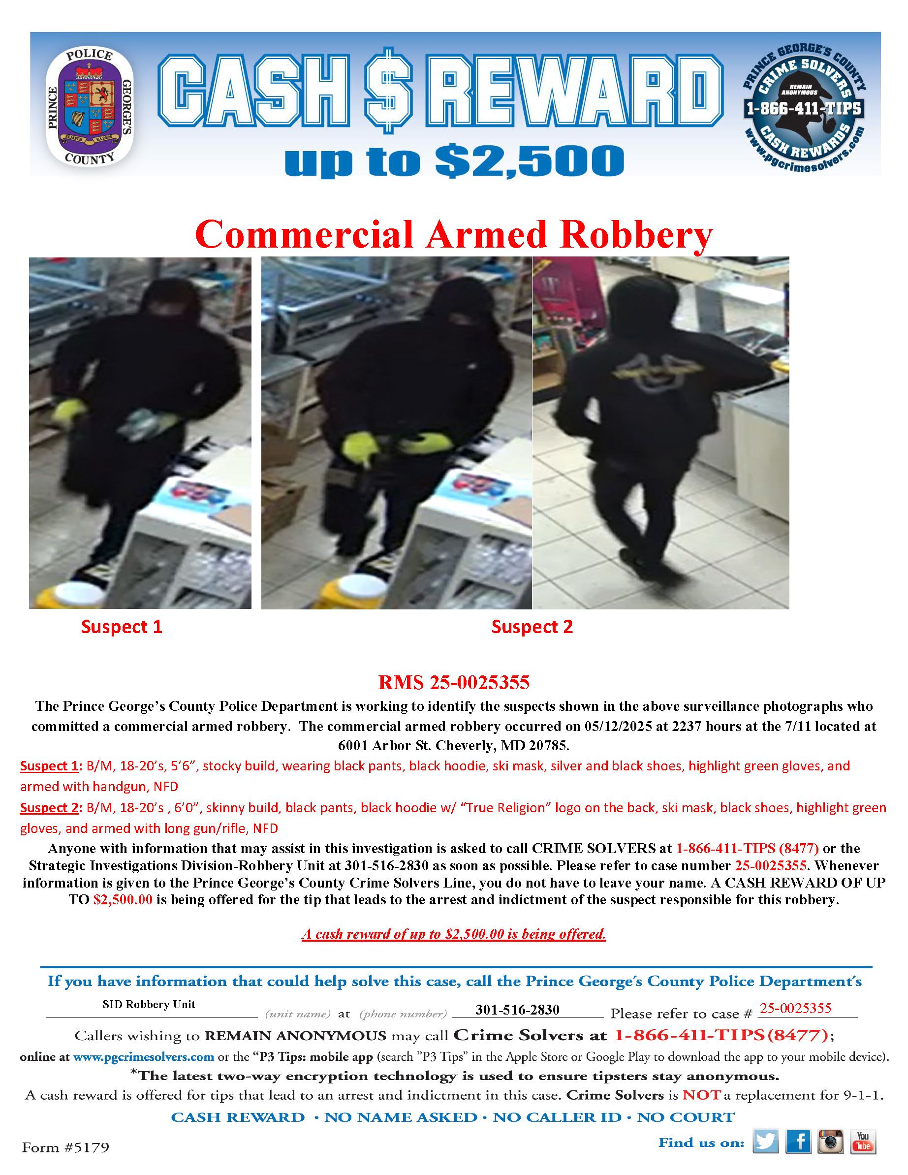 BOLO 5.13.24  Crime Solvers  Commerical Armed Robbery