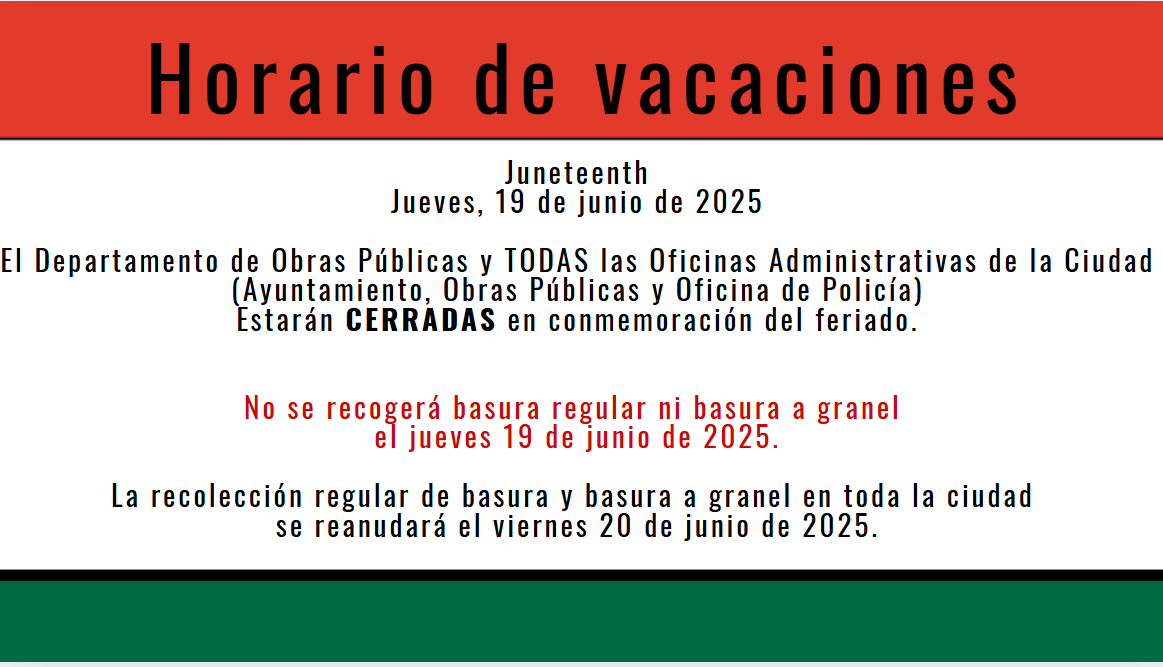 June 2025 Holiday schedule spansish