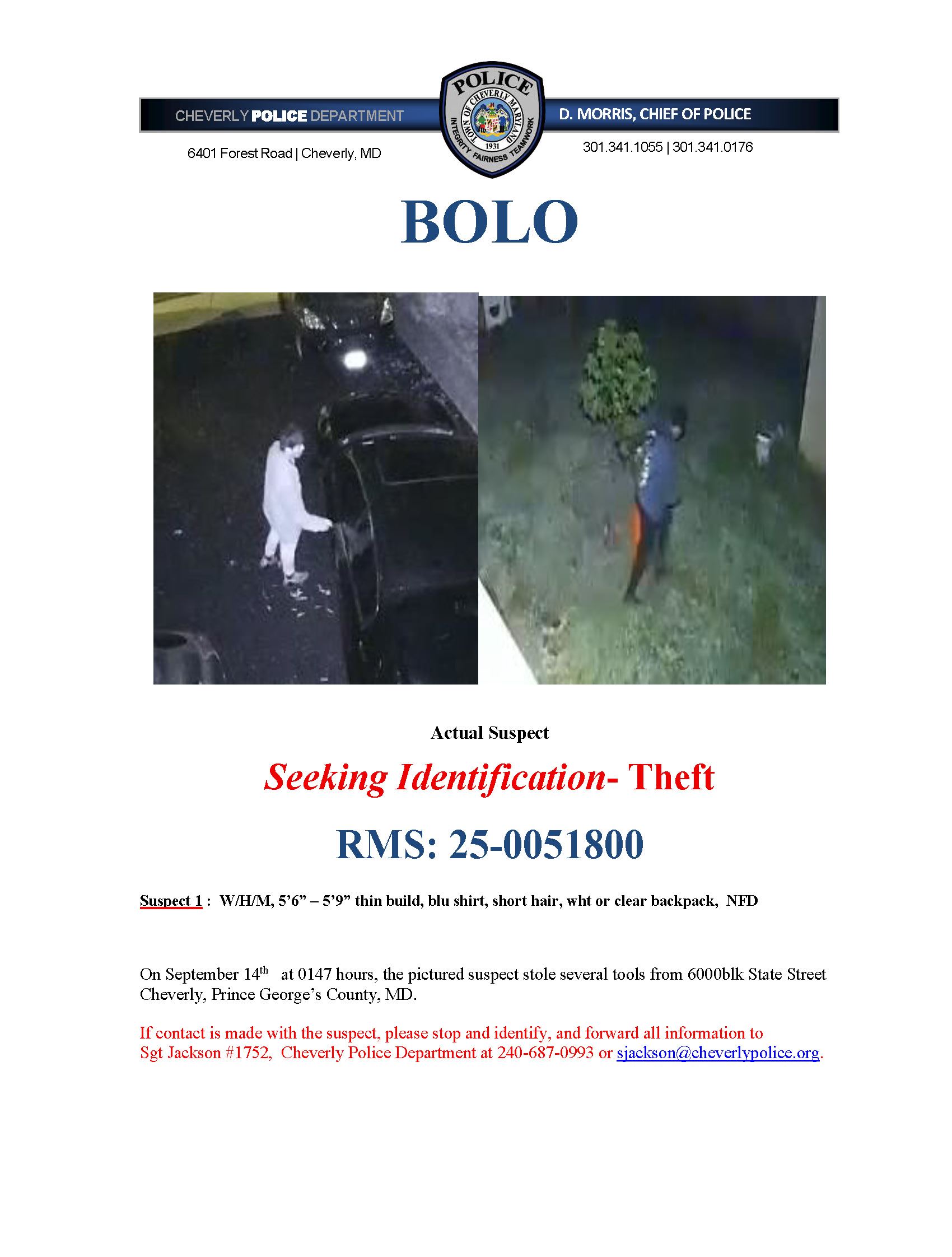 Theft  Suspect BOLO 25-0051800 9.17.25