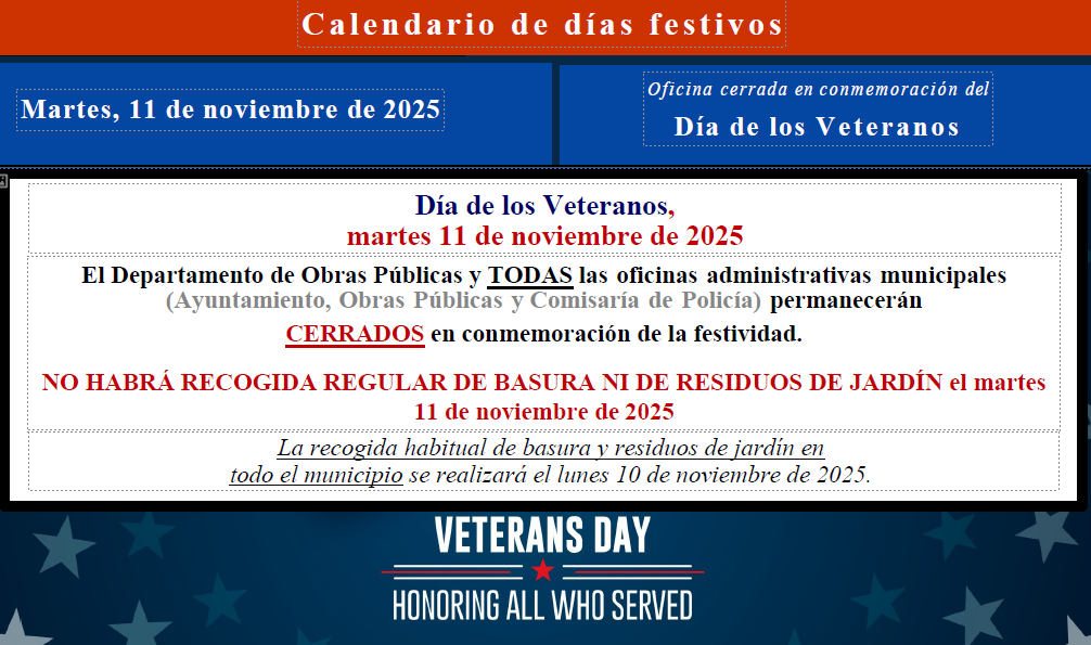 veterans day 2025 public works shedule spanish