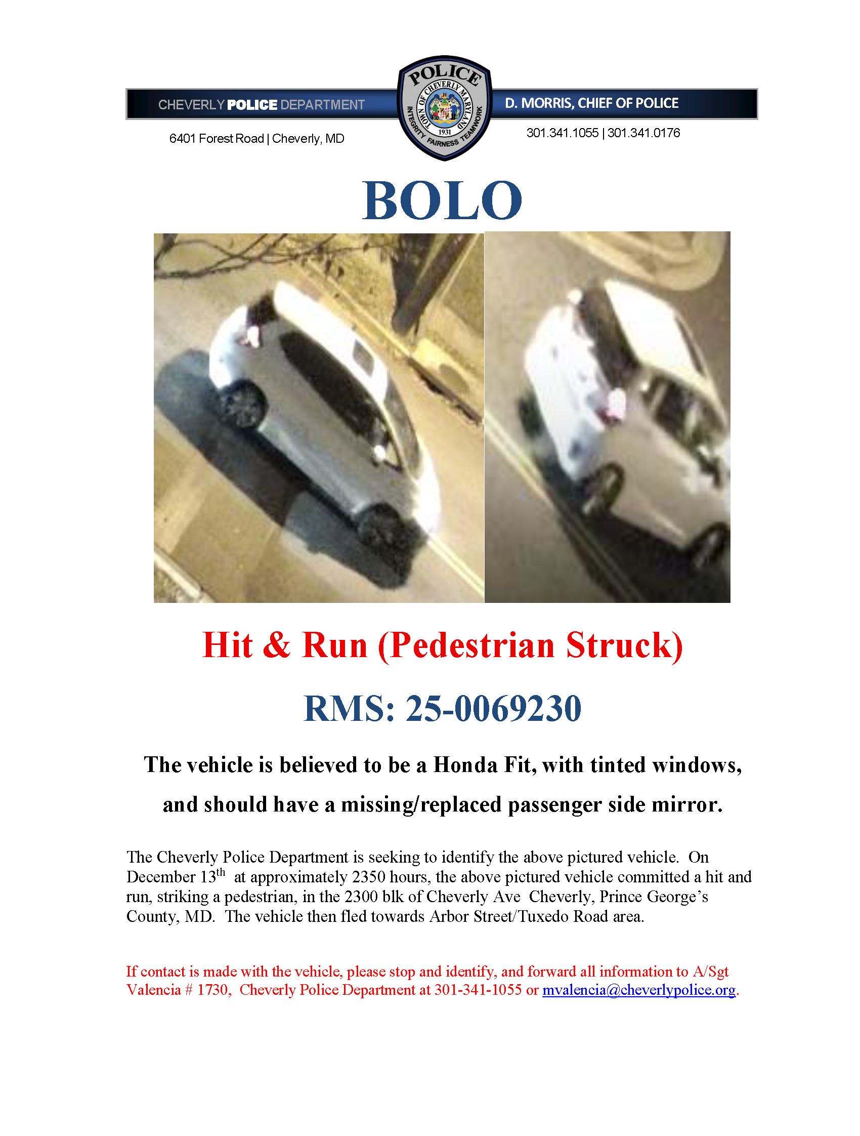 Hit and Run BOLO  25-0069230 December 2025