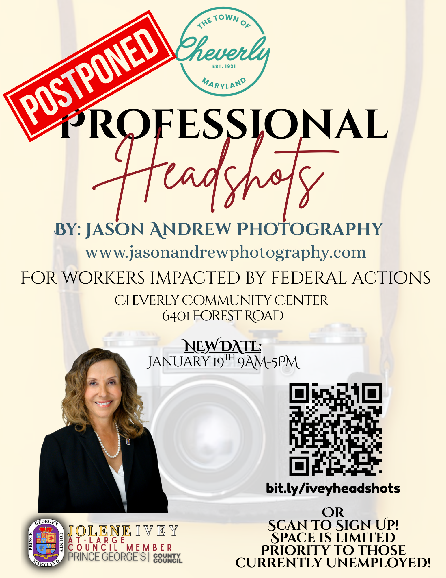 Headshots for Federal Workers POSTPONED FLYER