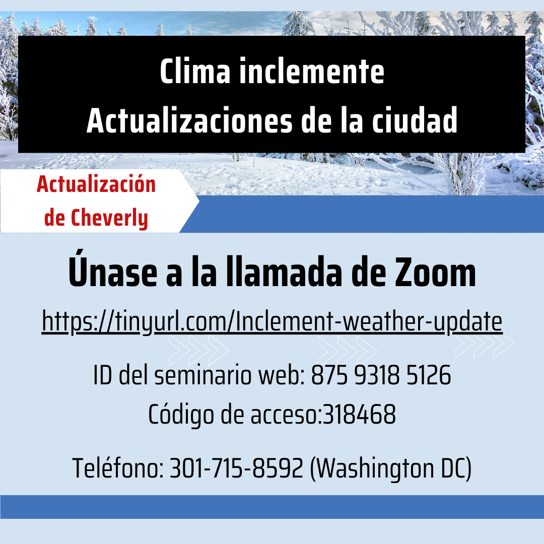 Inclement Weather Updates Zoom Call flyer Spanish